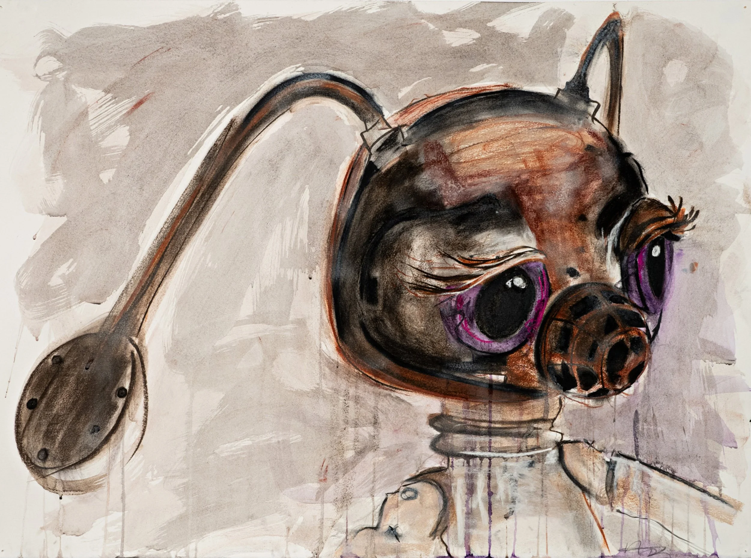 Mutant PASS QC_6 (aka Owl Eyes), 2023, acrylic, charcoal, graphite, pastel, paper, 22.25" x 30",