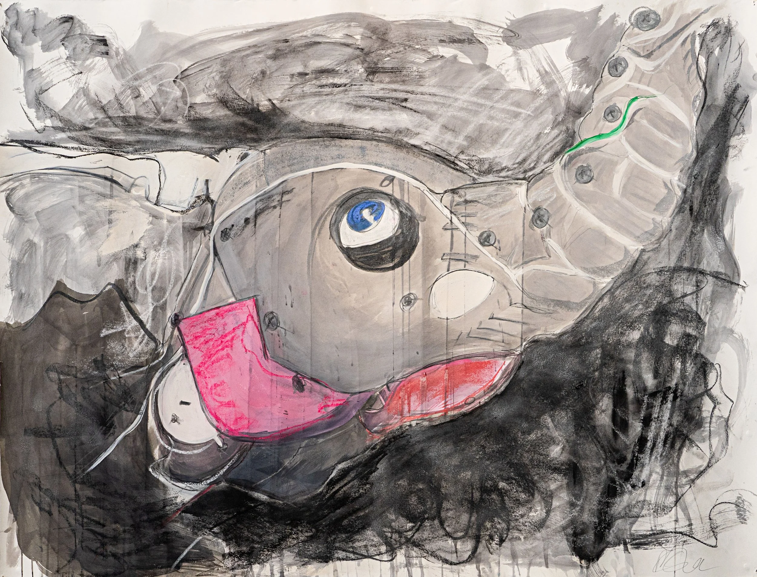 Elephant Portrait, 2023, acrylic, charcoal, graphite, pastel, Arches Aquarelle paper, 38" x 49"