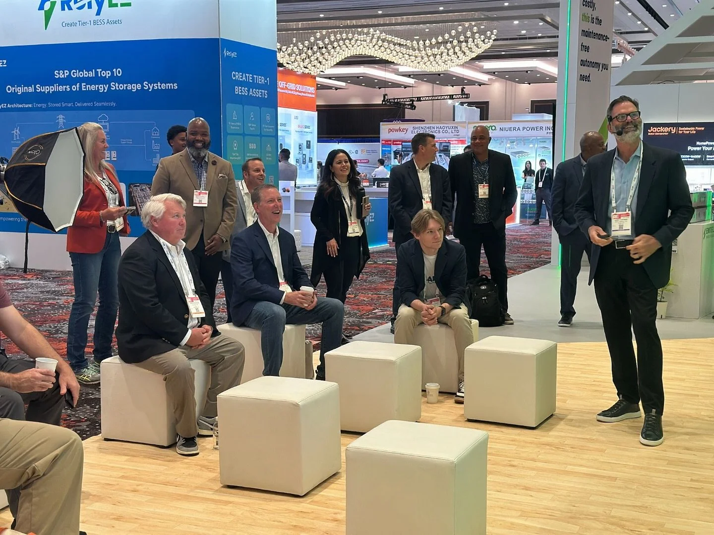 Our team, onlookers, customers, and associates during our CEOs presentation on &ldquo;When the Data Speaks for Itself Solving Energy Issues in the Hospitality Industry&rdquo; at the booth by @emtelenergy during the 2025 @replusevents in Vegas!