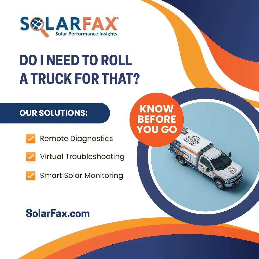SolarFax&reg; allows you to quickly know the difference between:
👉 simple inverter communications issue (low urgency), and 
👉 a system that is not producing energy (high urgency)

Discover how SolarFax can help your business be more proactive and l