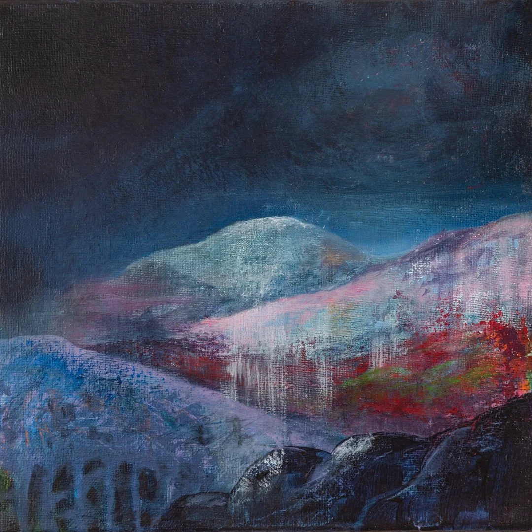 Winter is for dreaming, acrylic on canvas, 30 x 30cm, framed in a white wood tray frame: €395