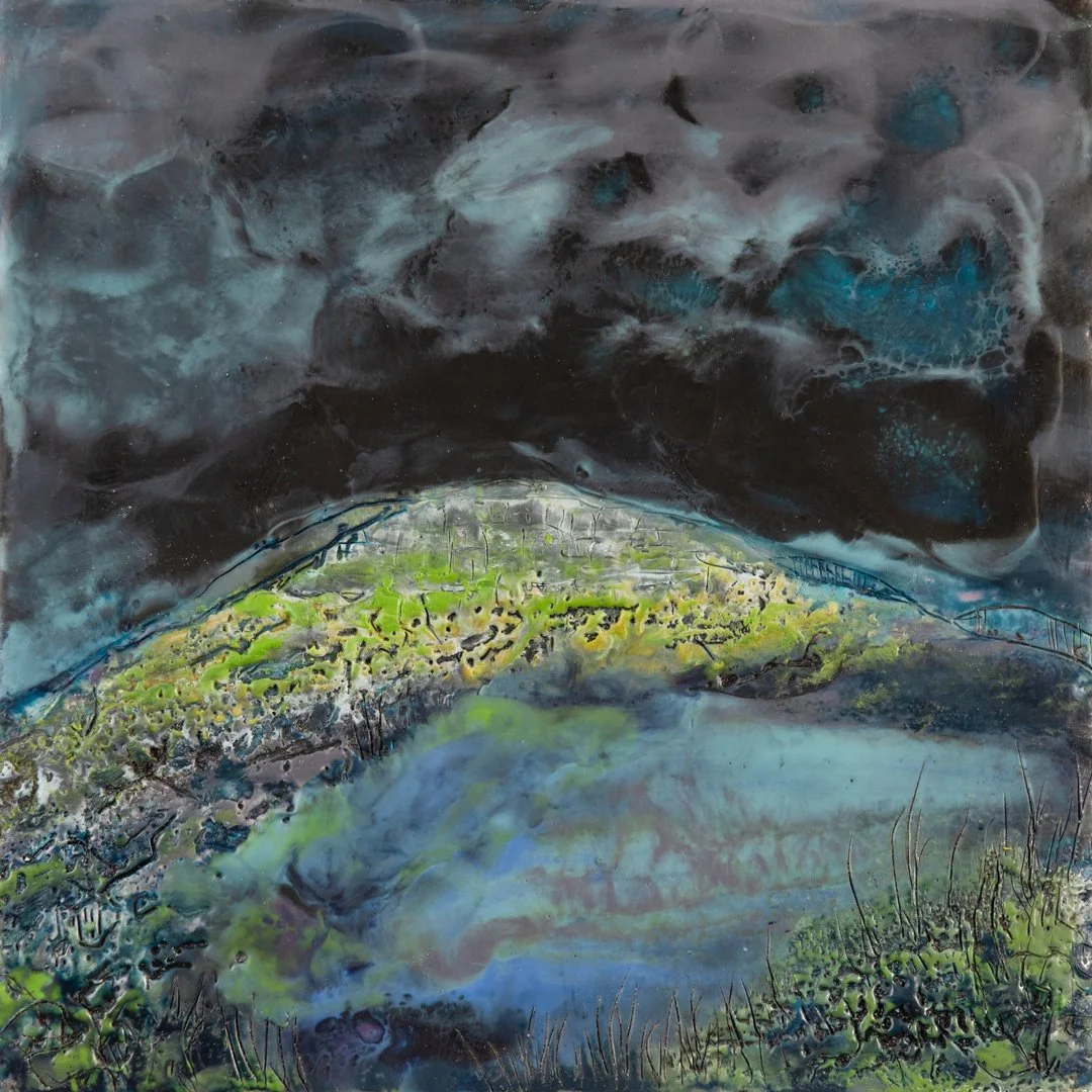 Stormy limestone II, encaustic on wood, 23 x 23cm, framed in a white wood frame: €295