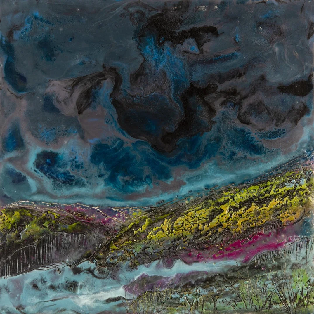 Stormy limestone I, encaustic on wood, 28 x 28cm, framed in a white wood frame: SOLD