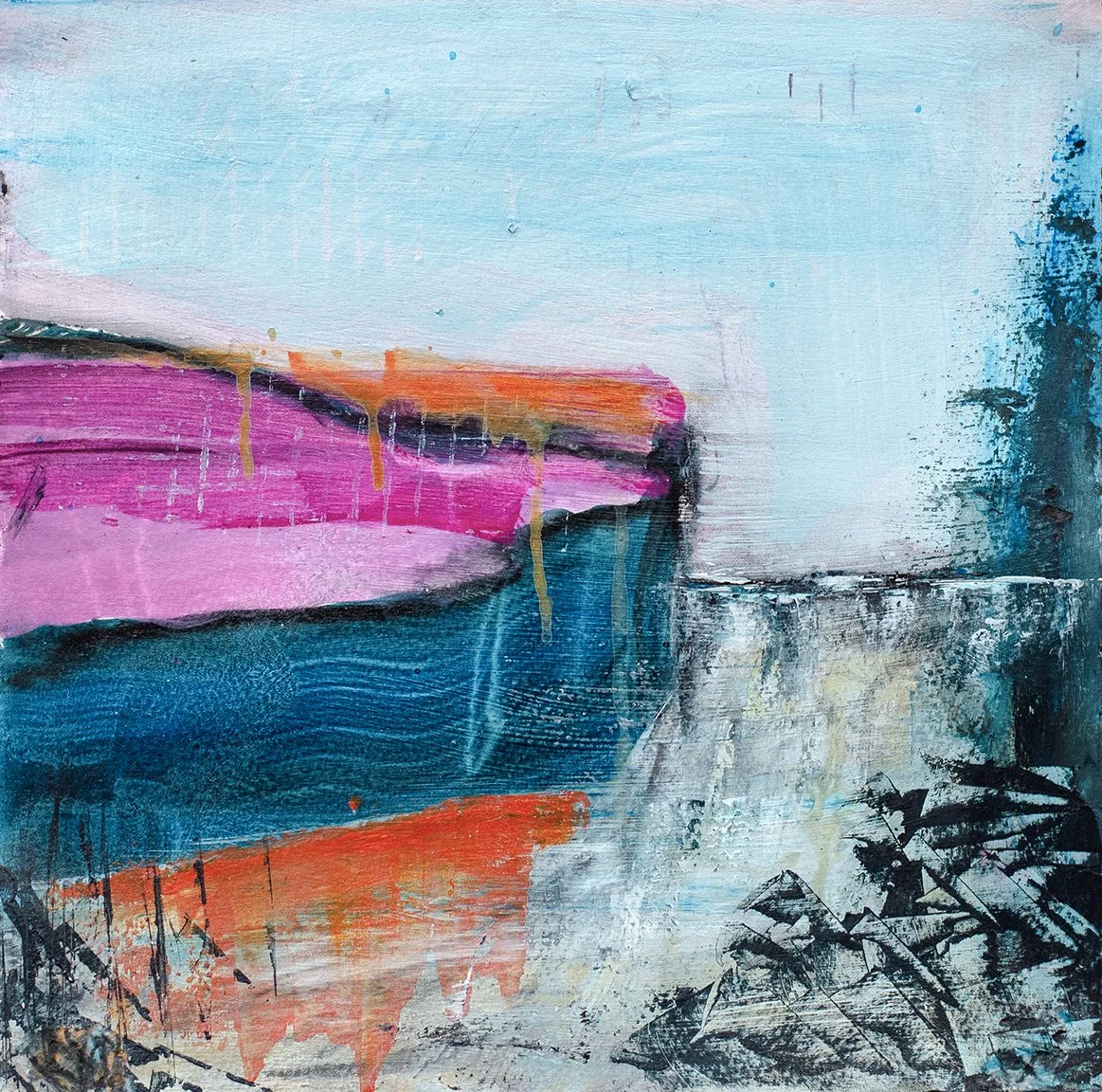 Blue becomes a memory, acrylic on paper, 28 x 28cm framed with Artglass : €395 