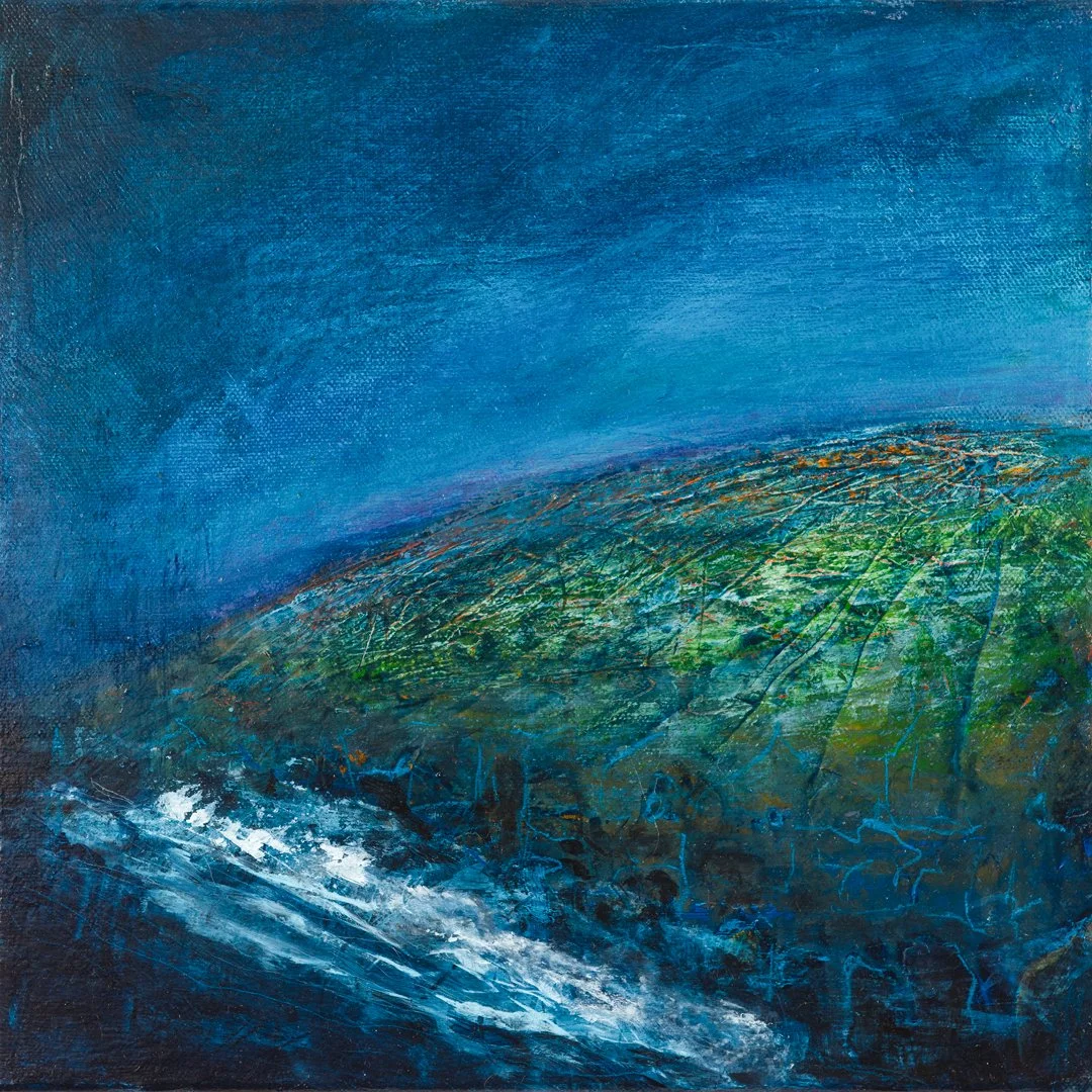 Tír agus Tonn, acrylic on canvas, 30 x 30cm, framed in a white wood tray frame: €395