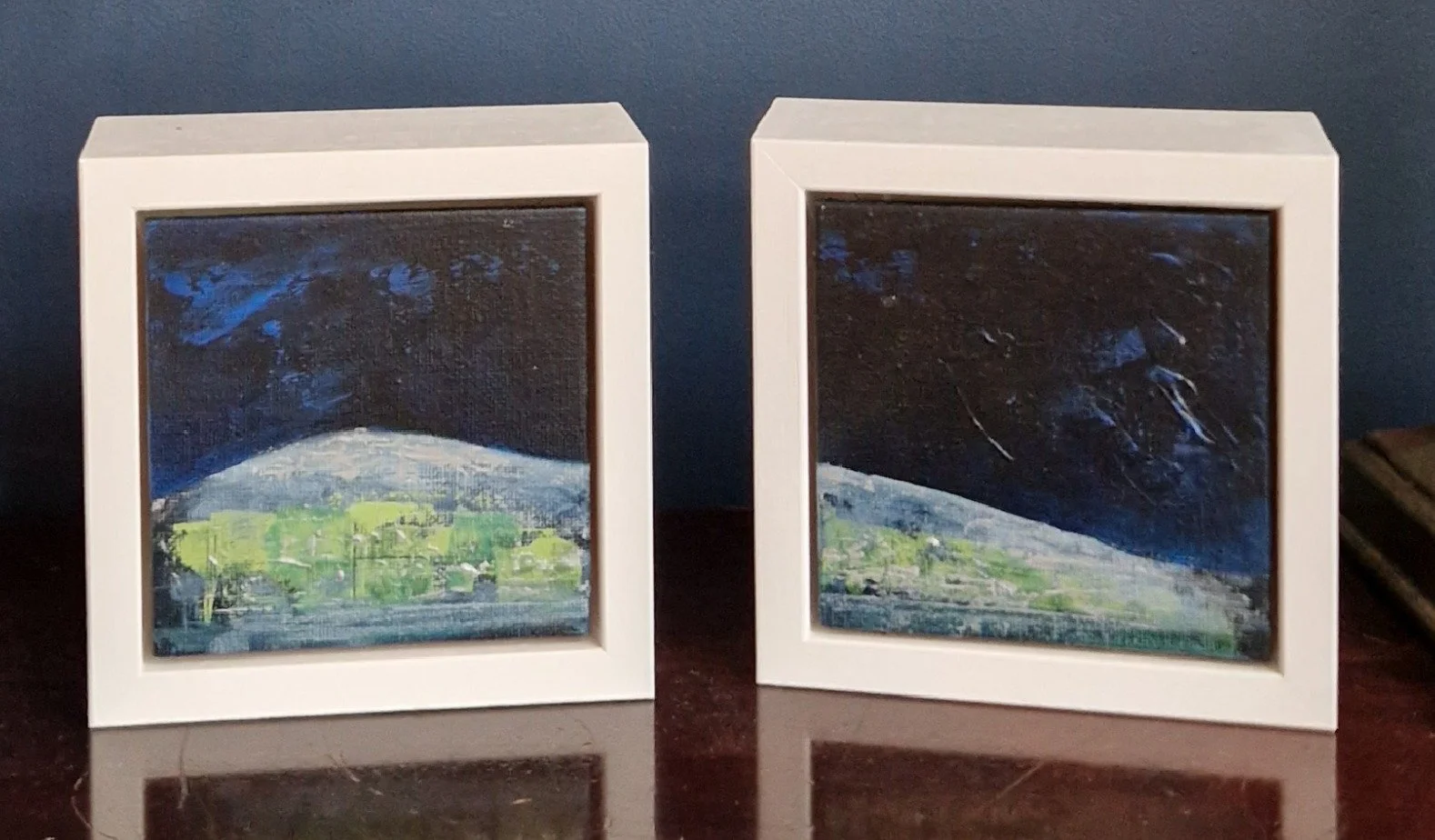 Burren mini diptych, acrylic on canvas, each 10 x 10 cm, framed 13 x 13 x 5.5 cm: €95 each, €170 for pair