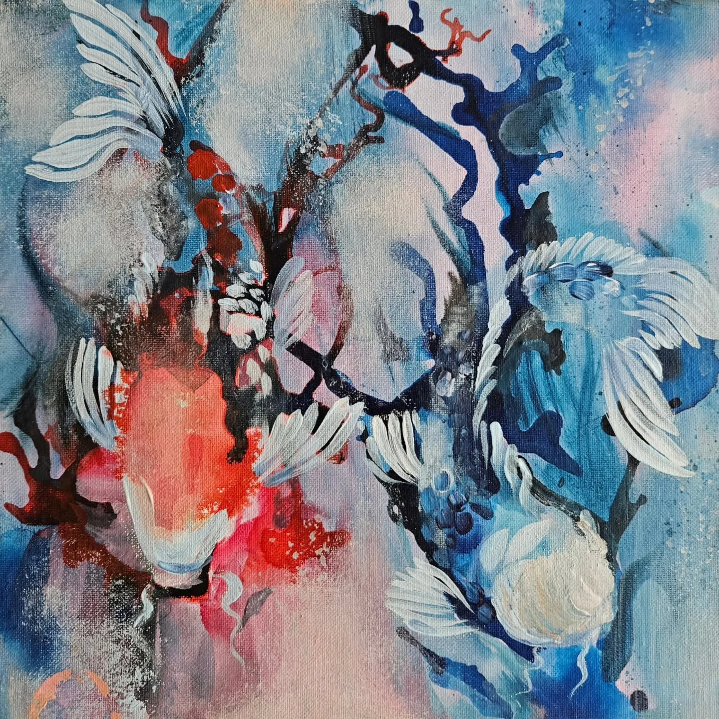 Feeling koi I guess 

"Descent", Acrylic &amp; ink on canvas, 12x12, 2025

#atlantaartist #atlantaart #artoftheday #handpainted #humanart #madebyhumans #koi #koifish