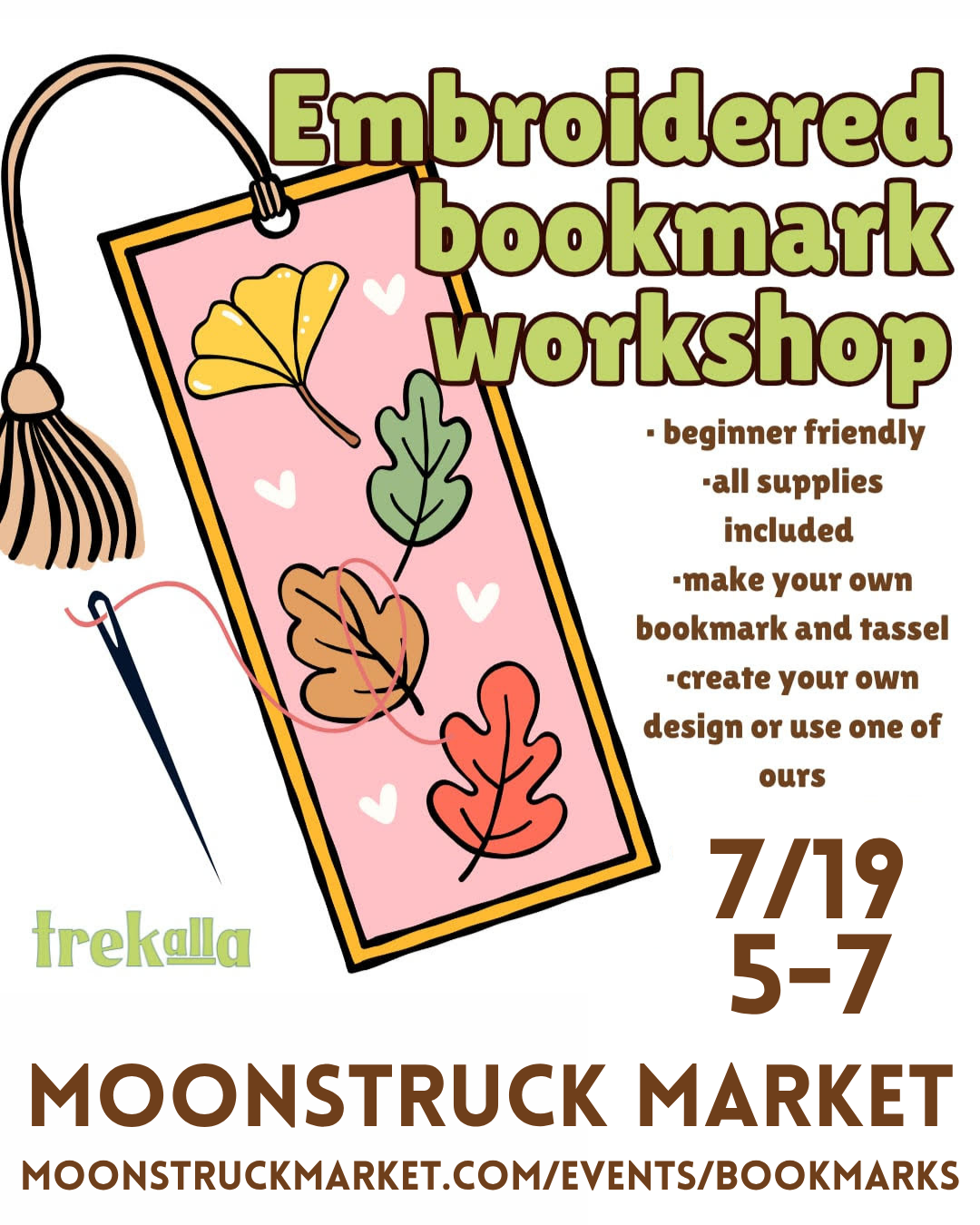 Embroidered Bookmark Workshop w/ Trekalla