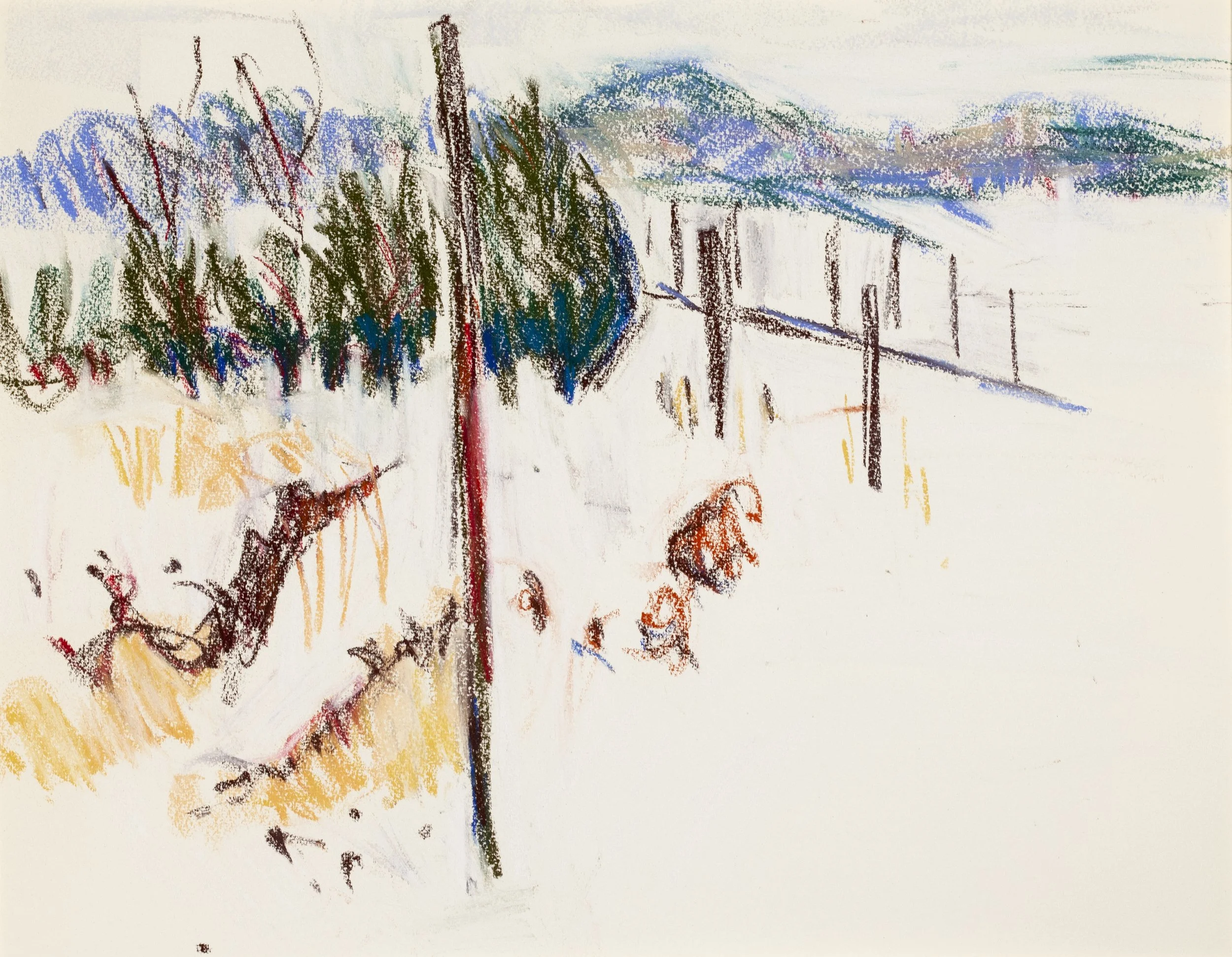 Pastel, winter, Pailly?, matted to 13x10.25