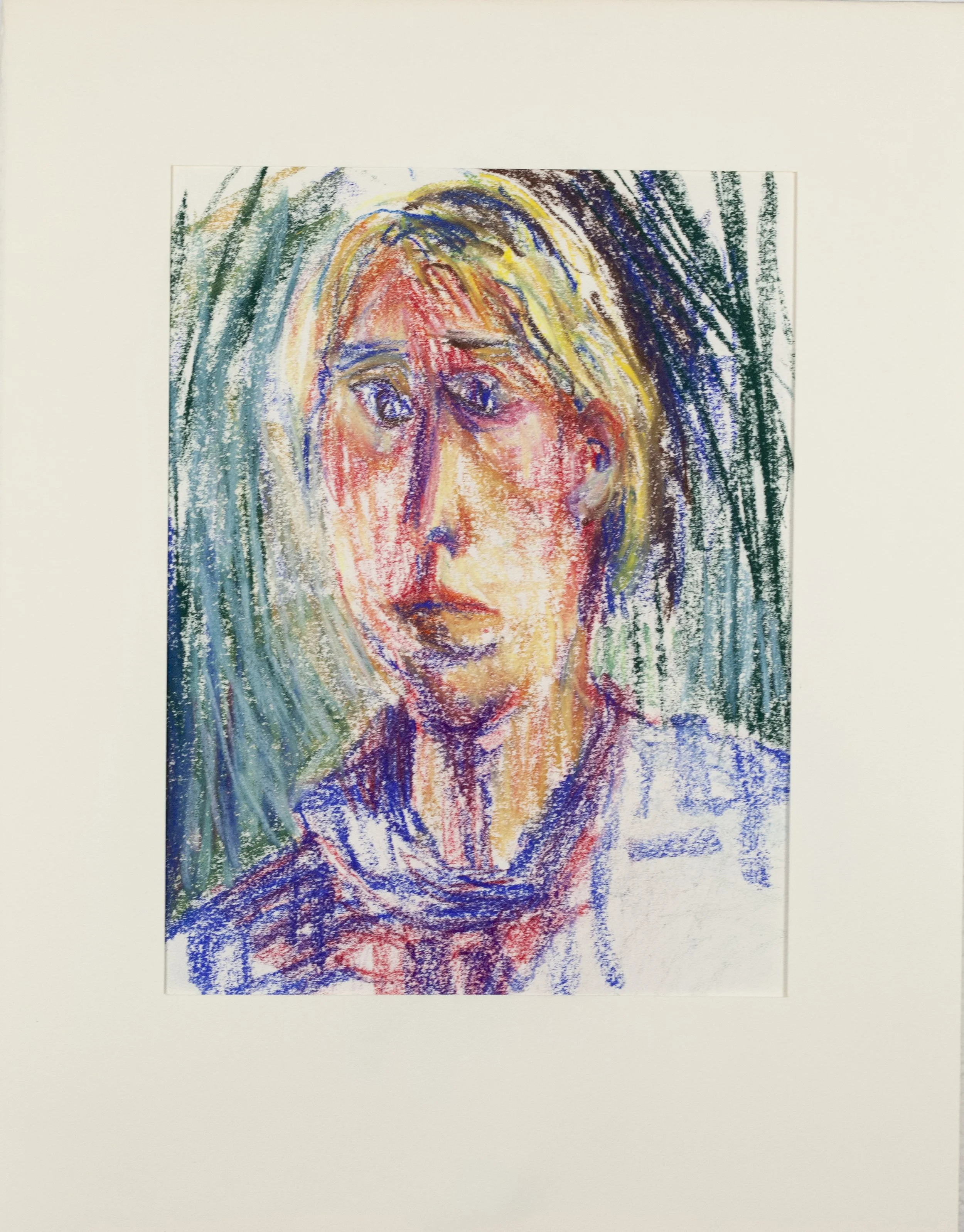 Pastel, self-portrait, matted to 7.25x9.5