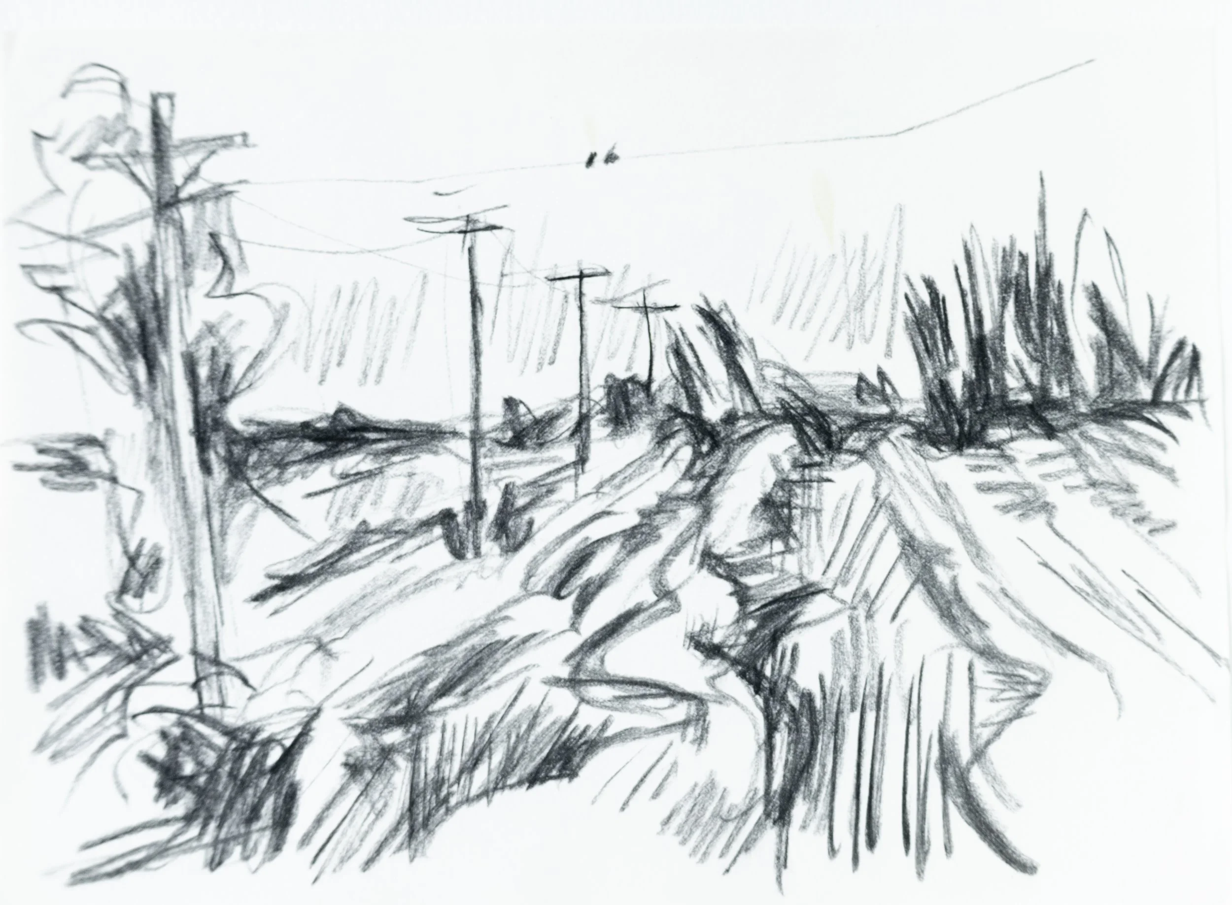 Drawing, fields with telephone poles, N/A