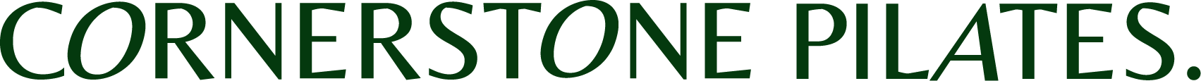 Text reading 'Cornerstone Pilates' in green letters on a black background.