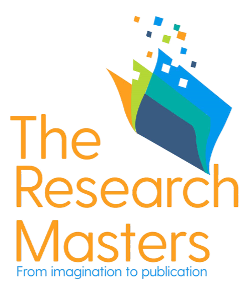 Logo for 'The Research Masters' featuring colorful folders and the tagline 'From Integration to Publication'.