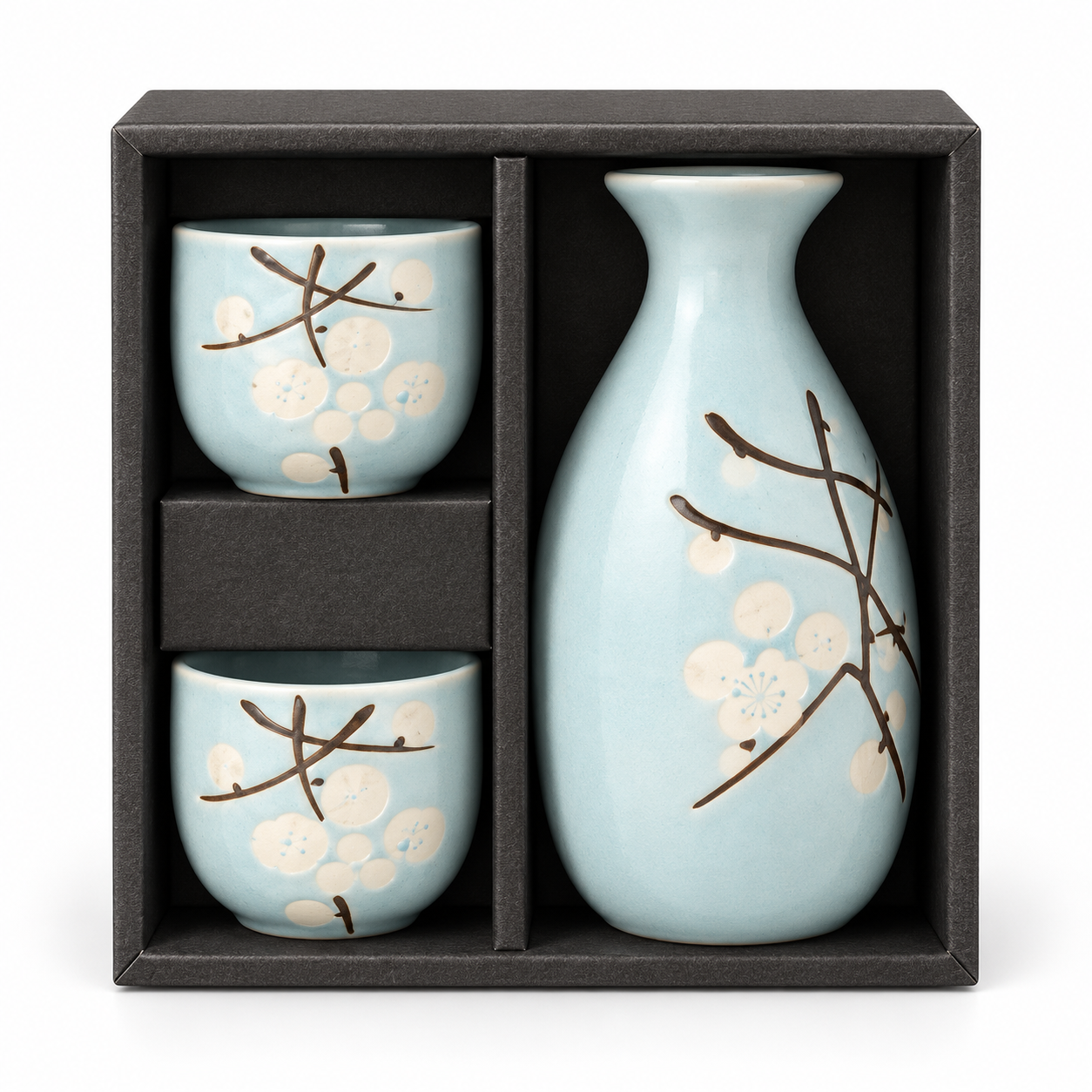 Sky Blue Plum Blossom Sake Set – 3 PCS