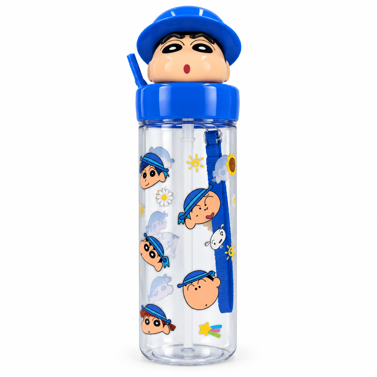 Shin-chan Blue Straw Water Bottle