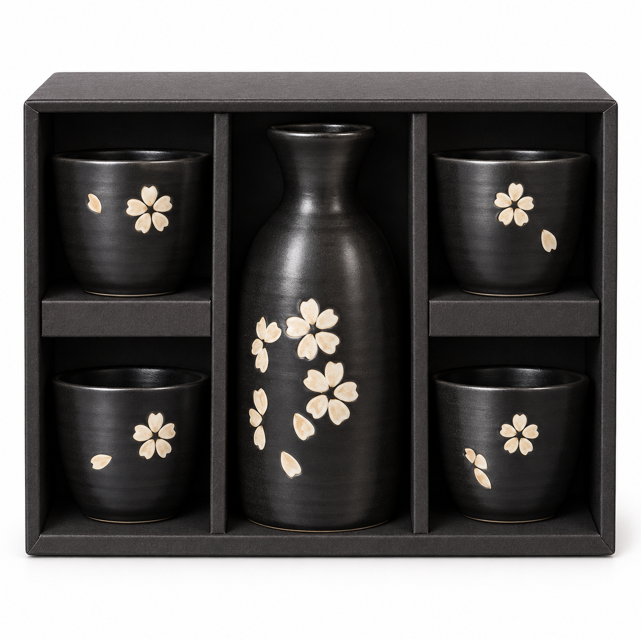 Black Cherry Blossom Sake Set – 5 PCS