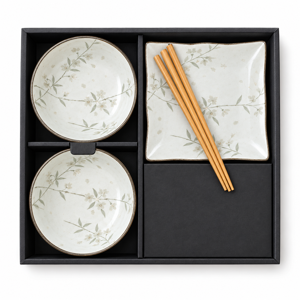 Floral Ceramic Dining Set with Chopsticks - 4PCS