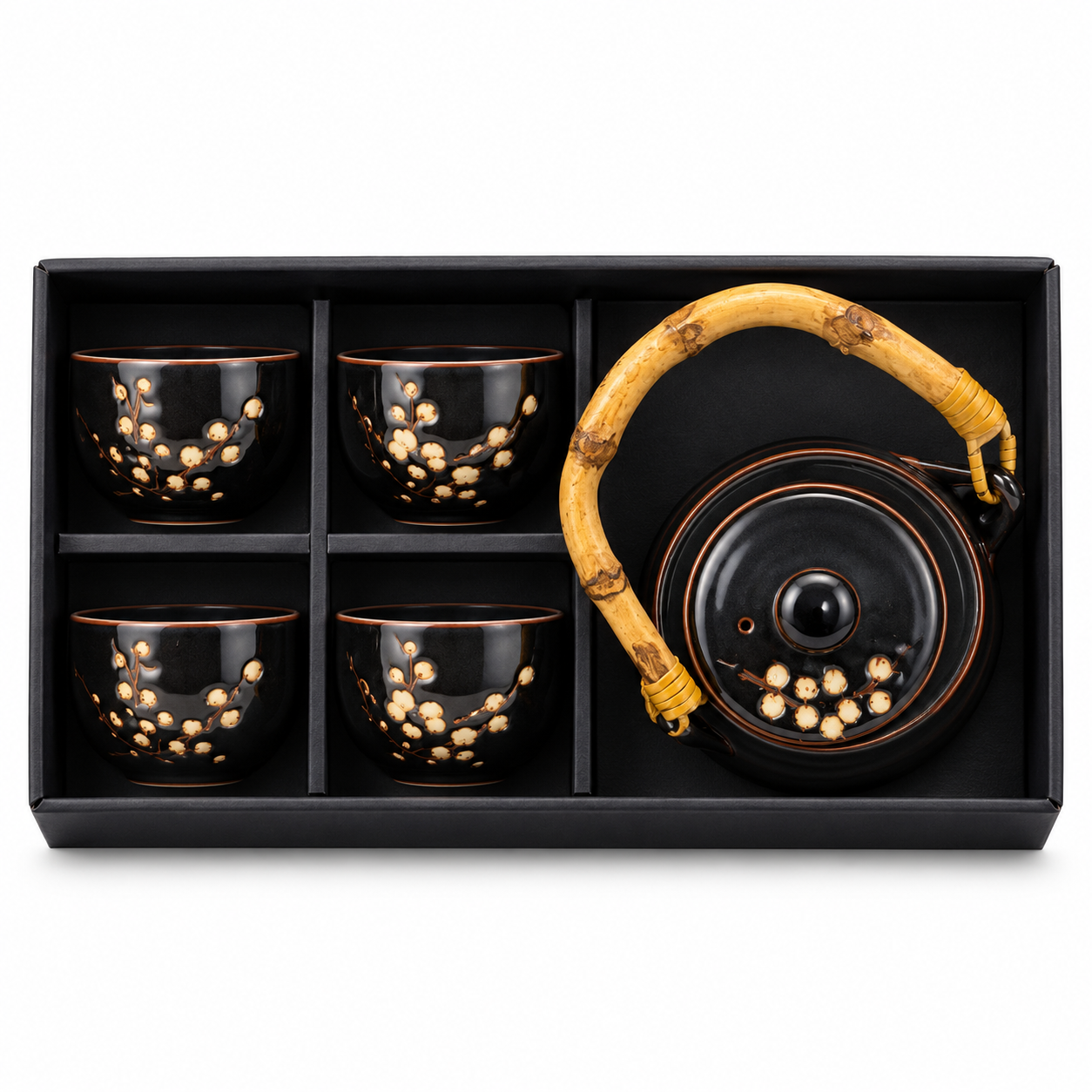 Black Cherry Blossom Tea Set – 5 PCS
