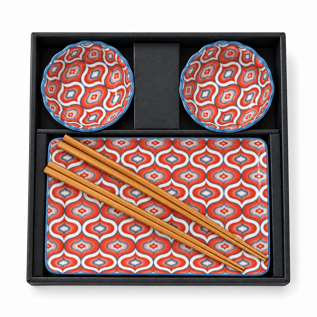 Red & Blue Patterned Sushi Serving Set