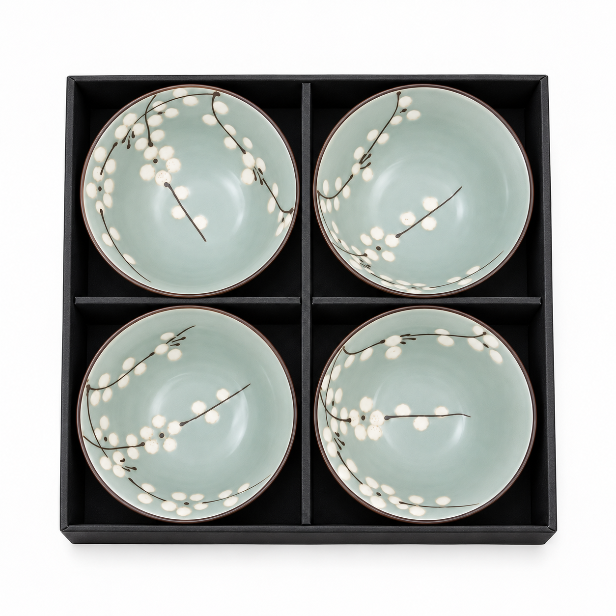 Celadon Floral Ceramic Bowl Set – 4 PCS