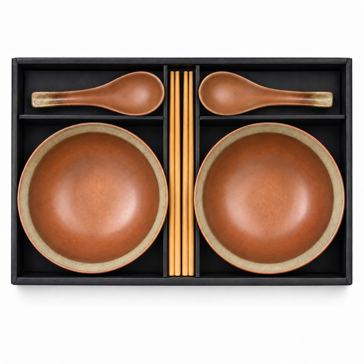 Earth-Tone Bowl Set with Spoons & Chopsticks
