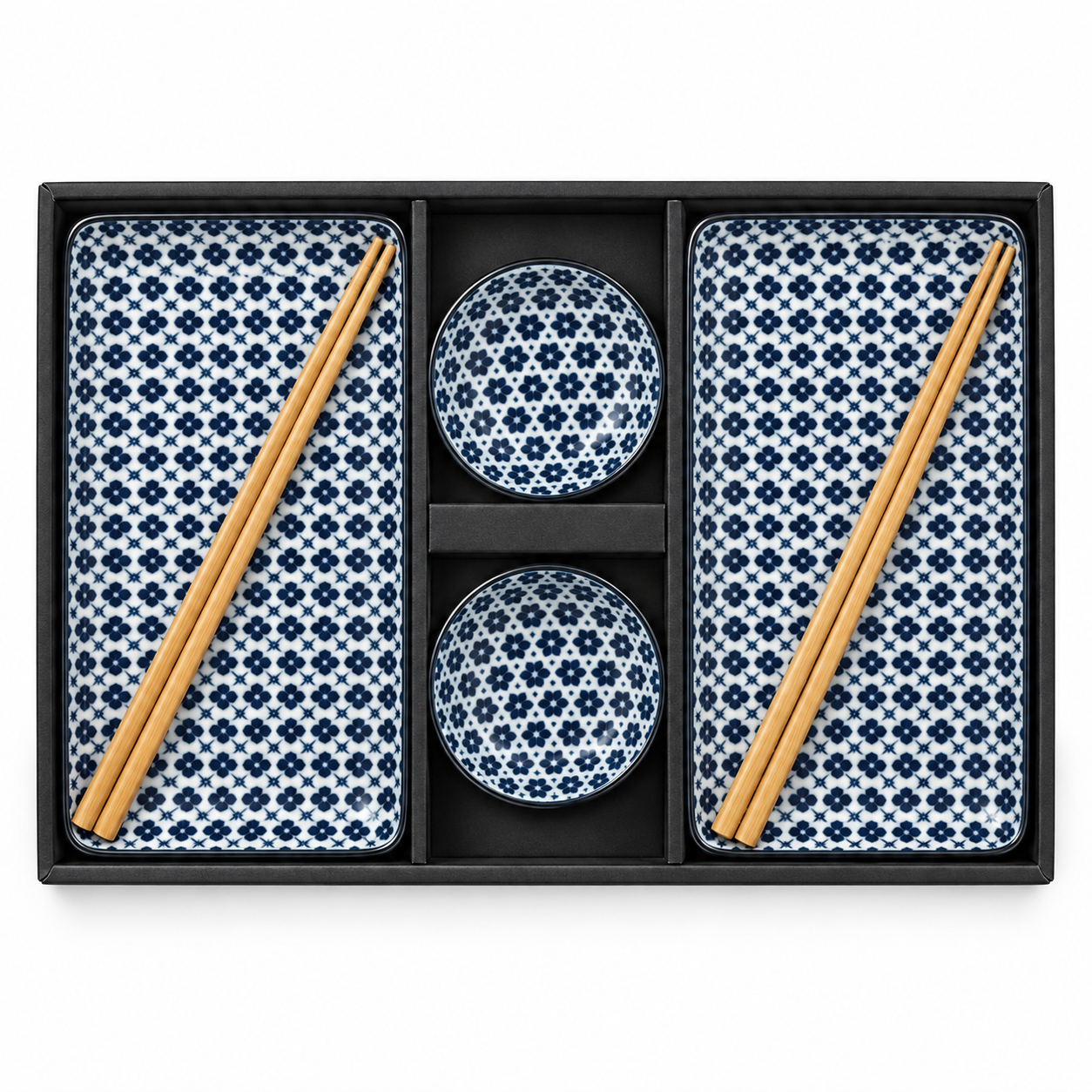 Navy & White Sushi Plate Set with Chopsticks