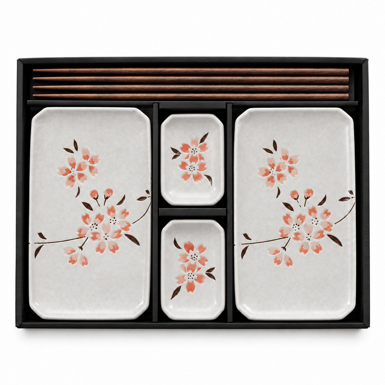Cherry Blossom Sushi Plate Set with Chopsticks