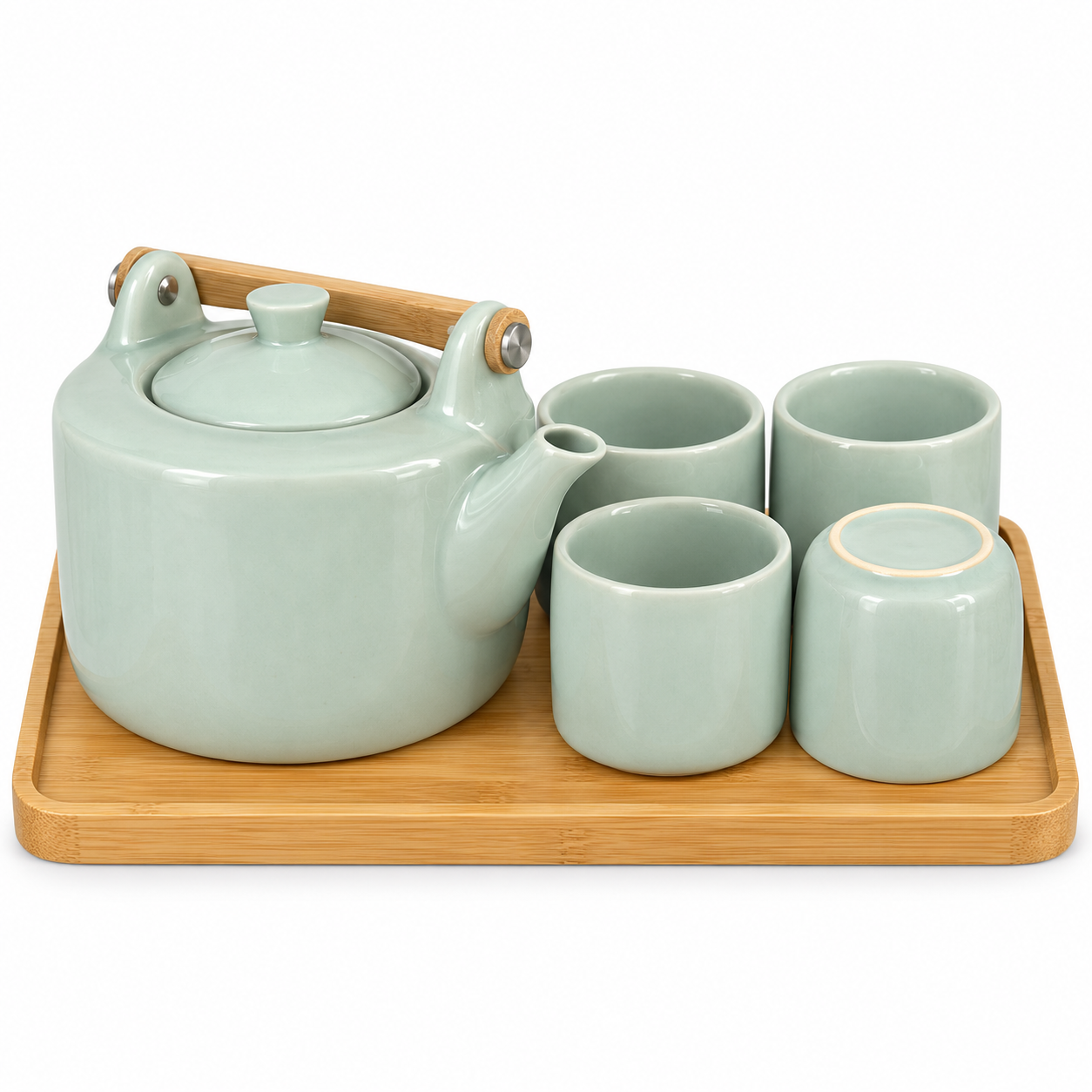 Celadon Tea Set with Bamboo Tray