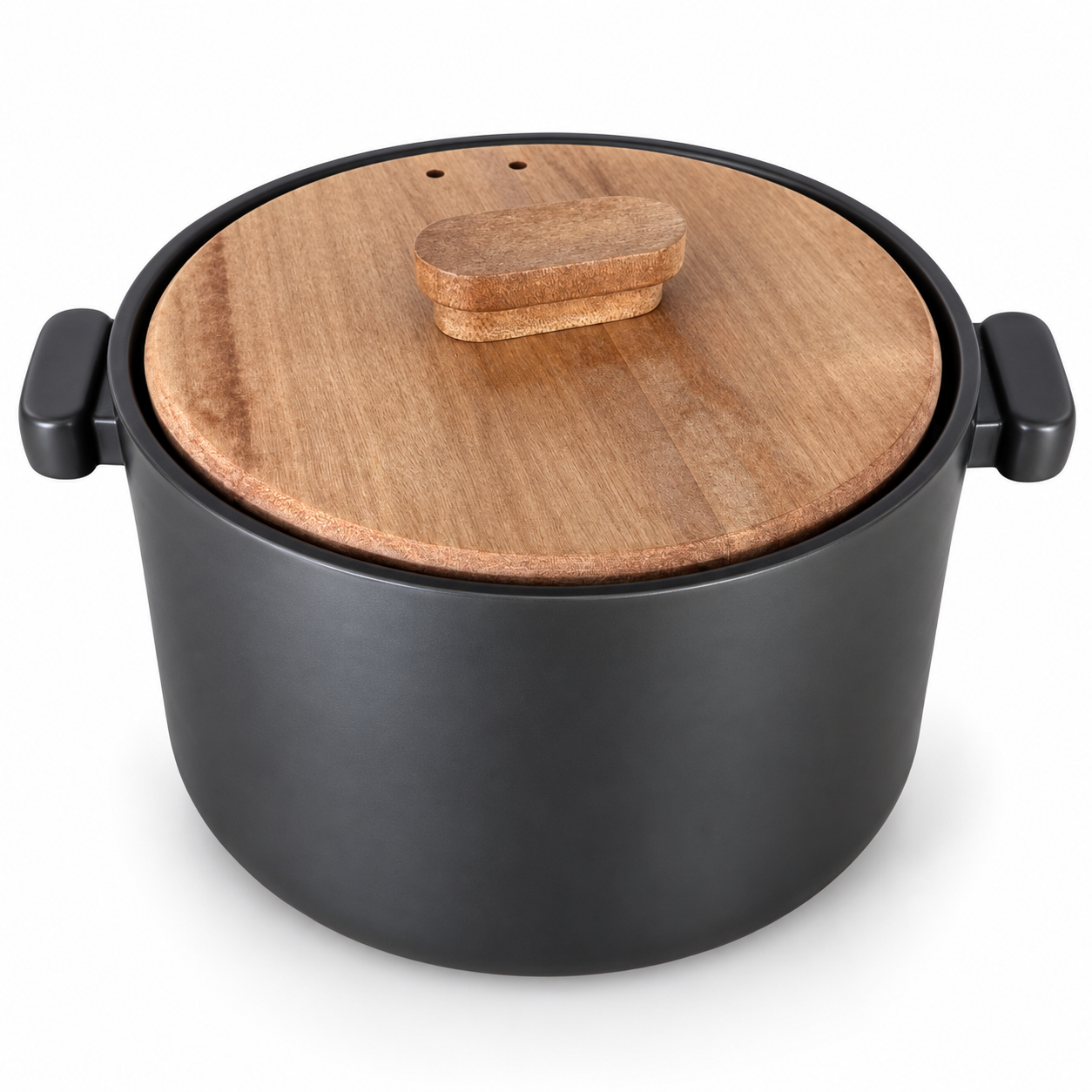 Black Cooking Pot with Wooden Lid
