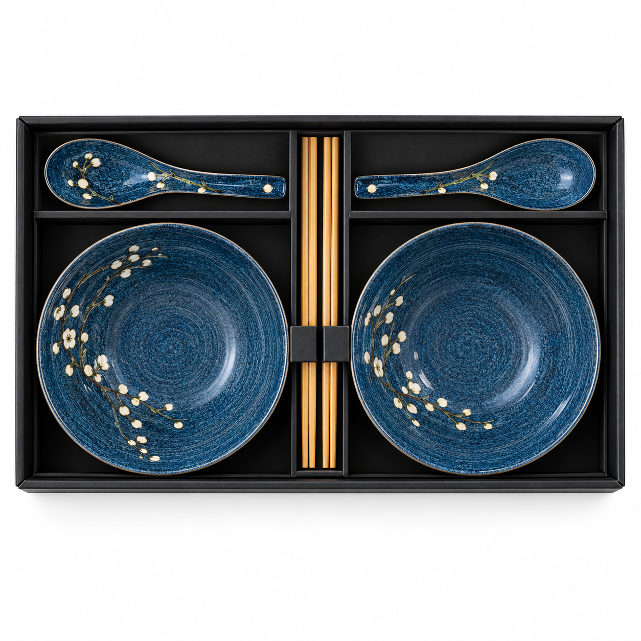 Blue Blossom Bowl Set with Spoons & Chopsticks