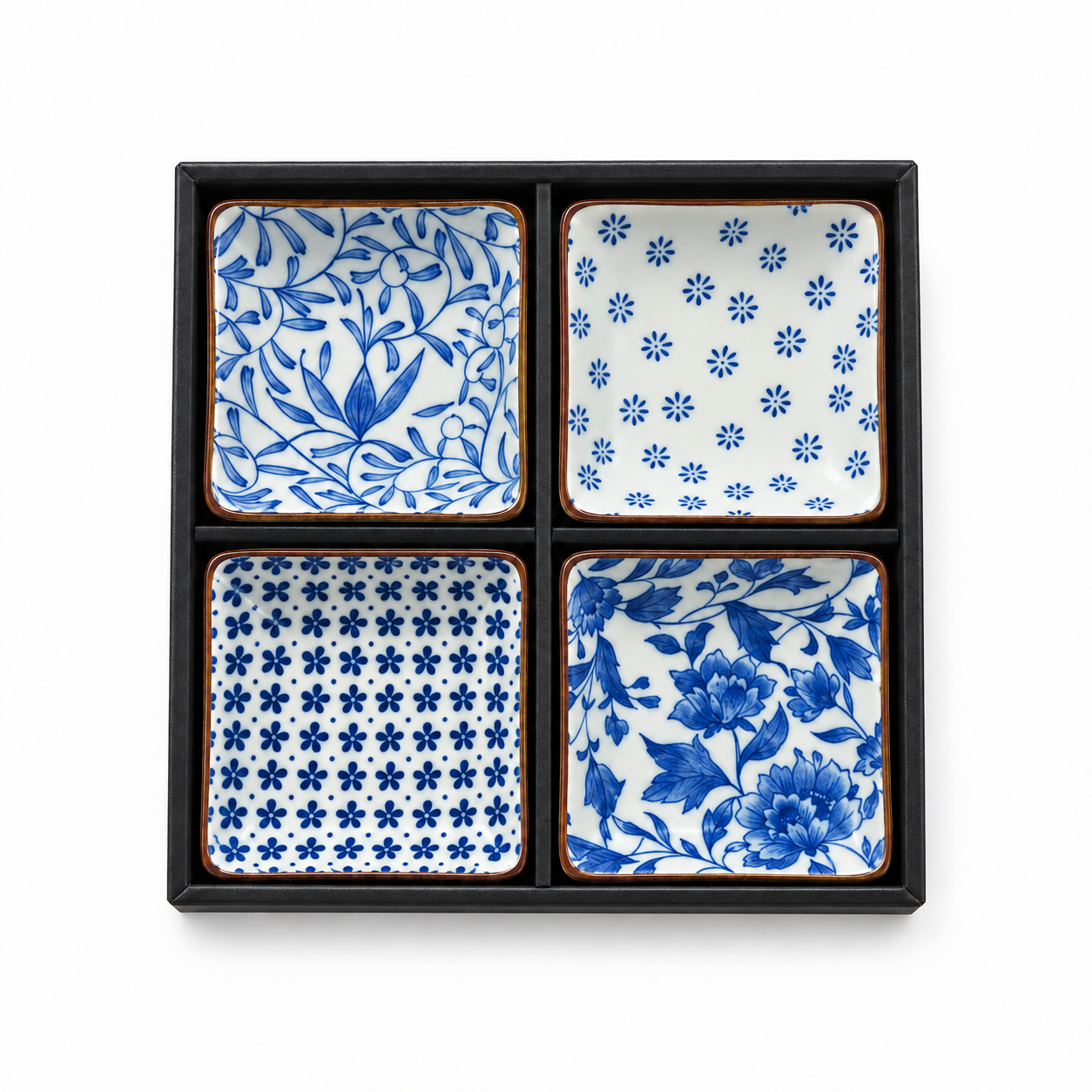 Blue & White Square Ceramic Dish Set – 4 PCS