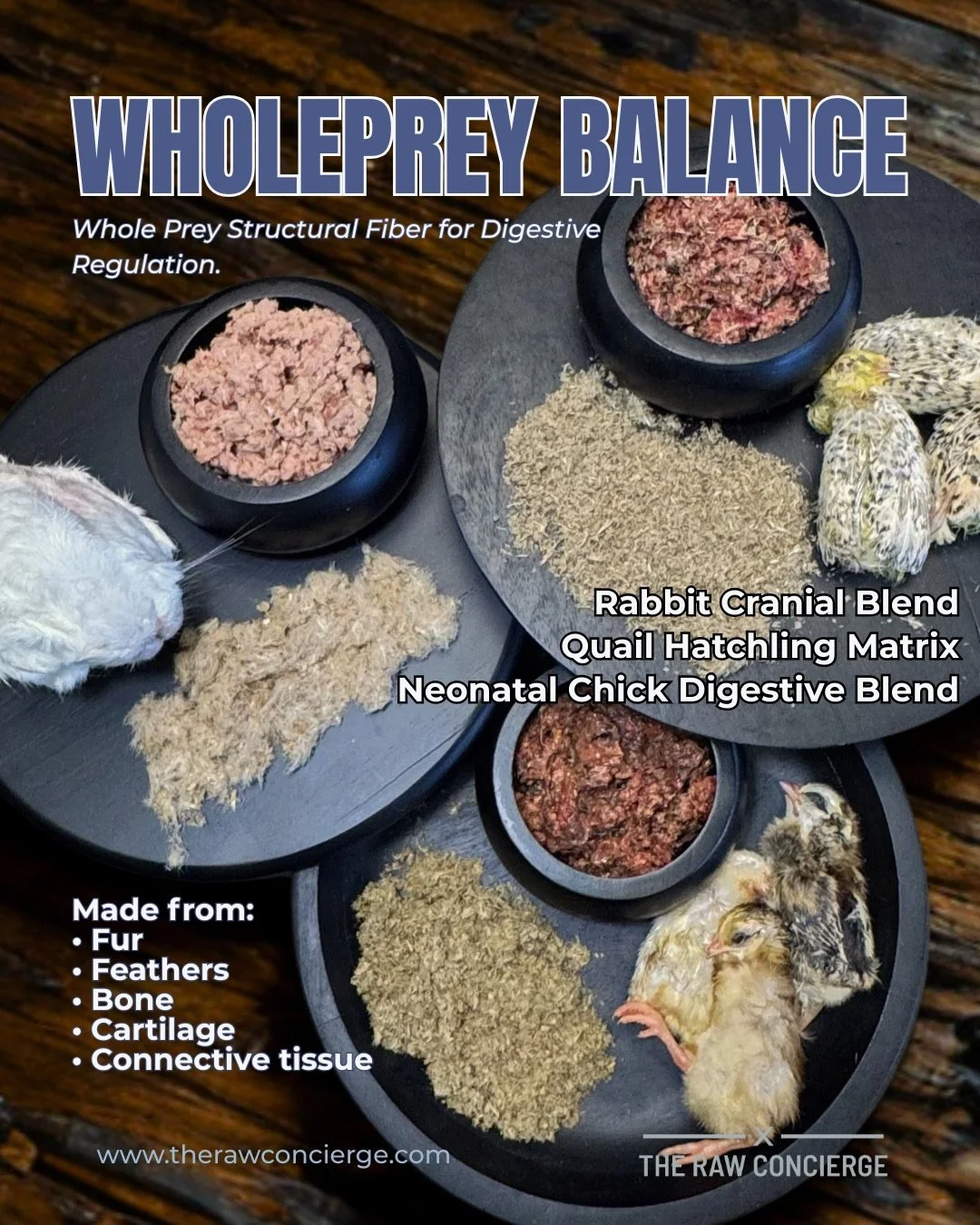 Introducing WholePrey Balance, a functional nutrition line built around intact prey anatomy.

This is structural fiber from intact prey anatomy &mdash; fur, feathers, bone, cartilage, and connective tissue functioning together as a natural digestive 