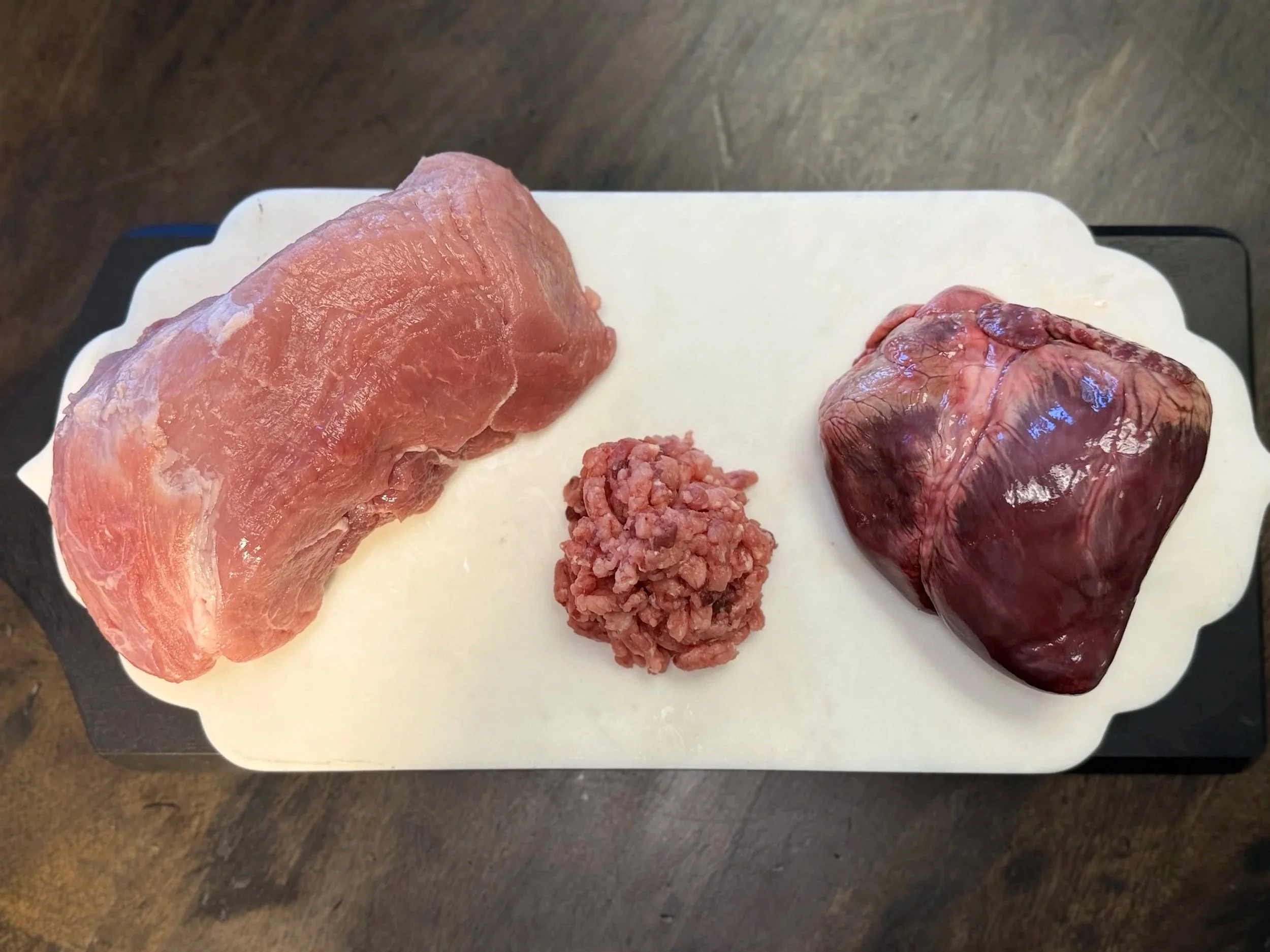 Pork raw pet food with heart for taurine support cats and dogs