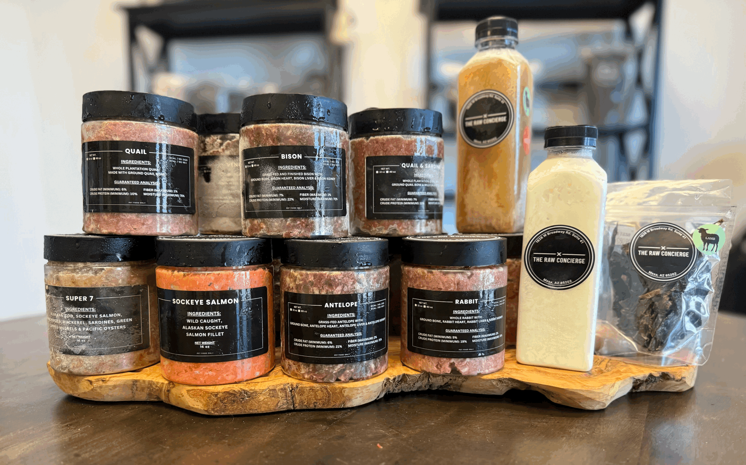 Close-up view of freshly prepared raw blends in portioned containers.