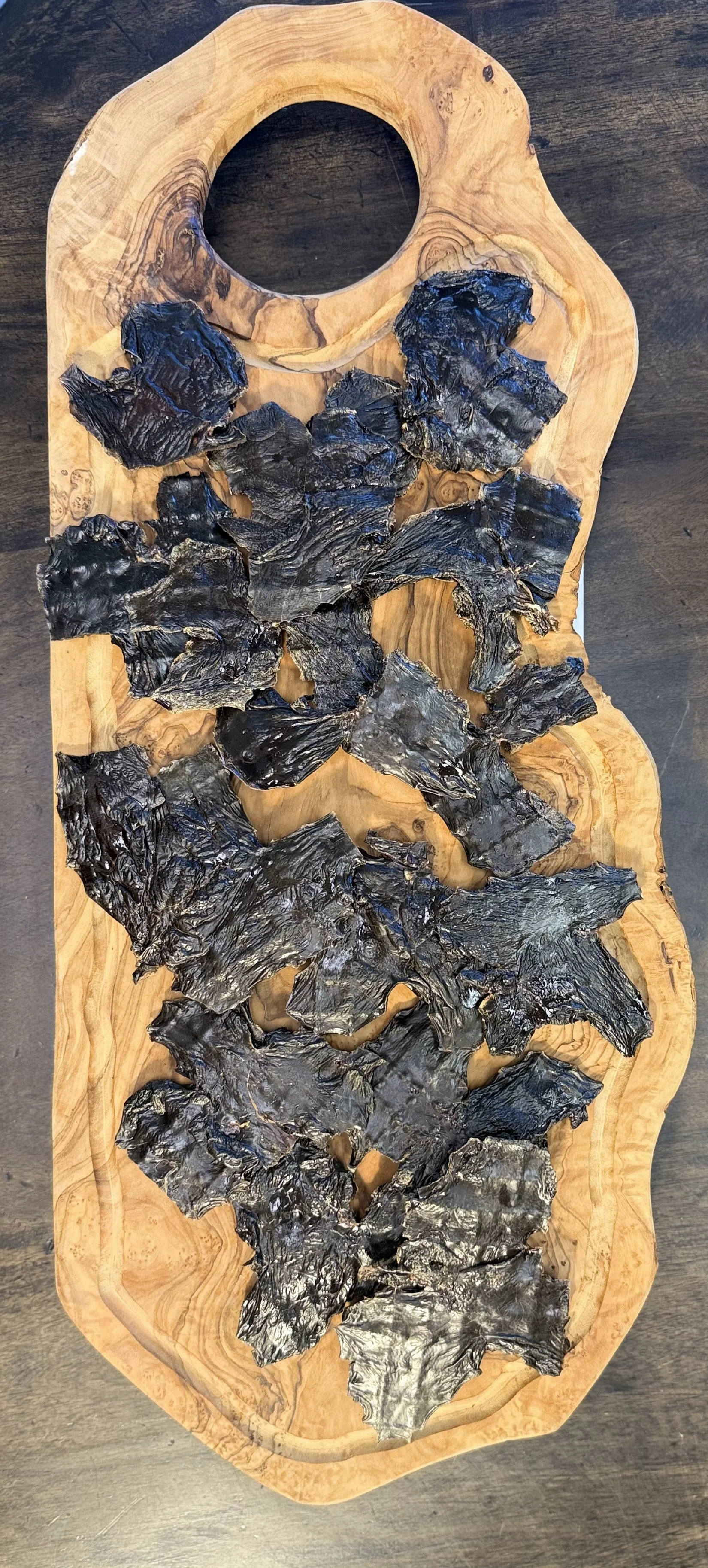 Single-ingredient dehydrated rabbit liver pet treats close-up view