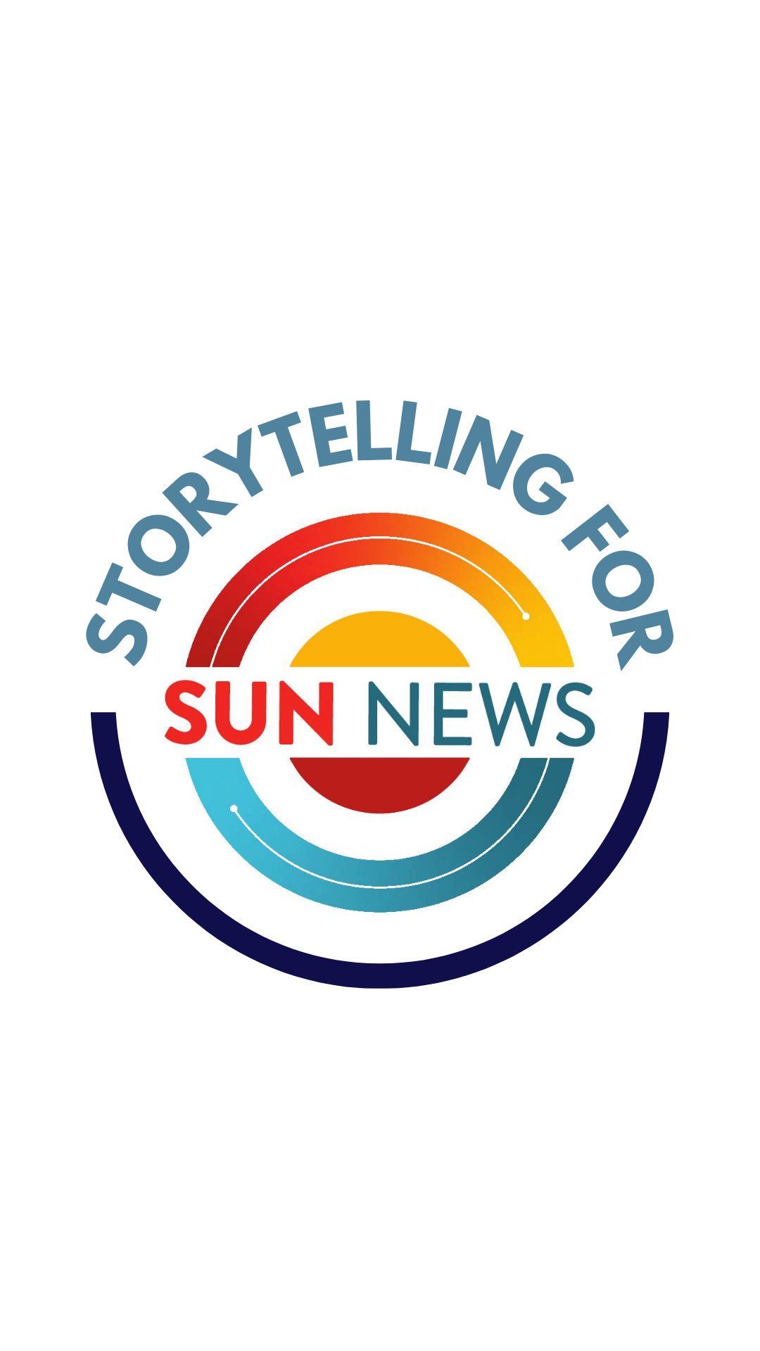 Logo with text 'Storytelling for Sun News' and concentric colored circles.