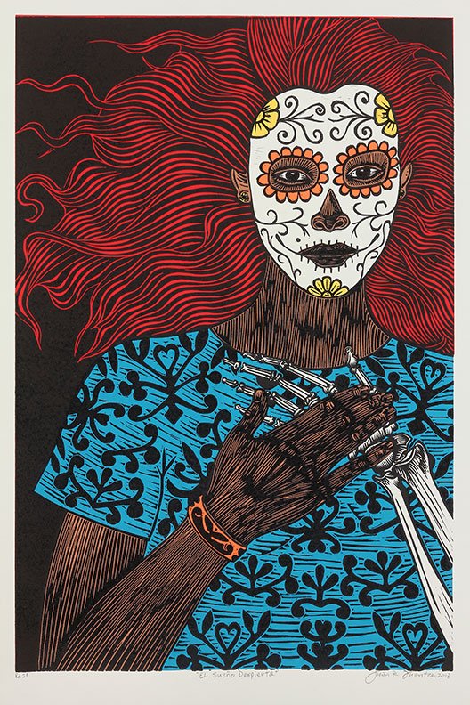 El Sueño Despierta, linocut and  screenprint, 2013, 26" x 18"