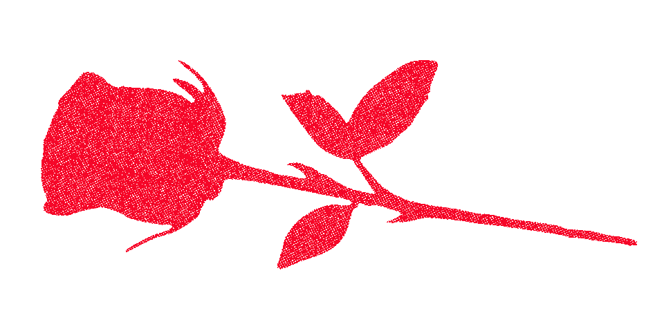 Red silhouette of a rose with leaves