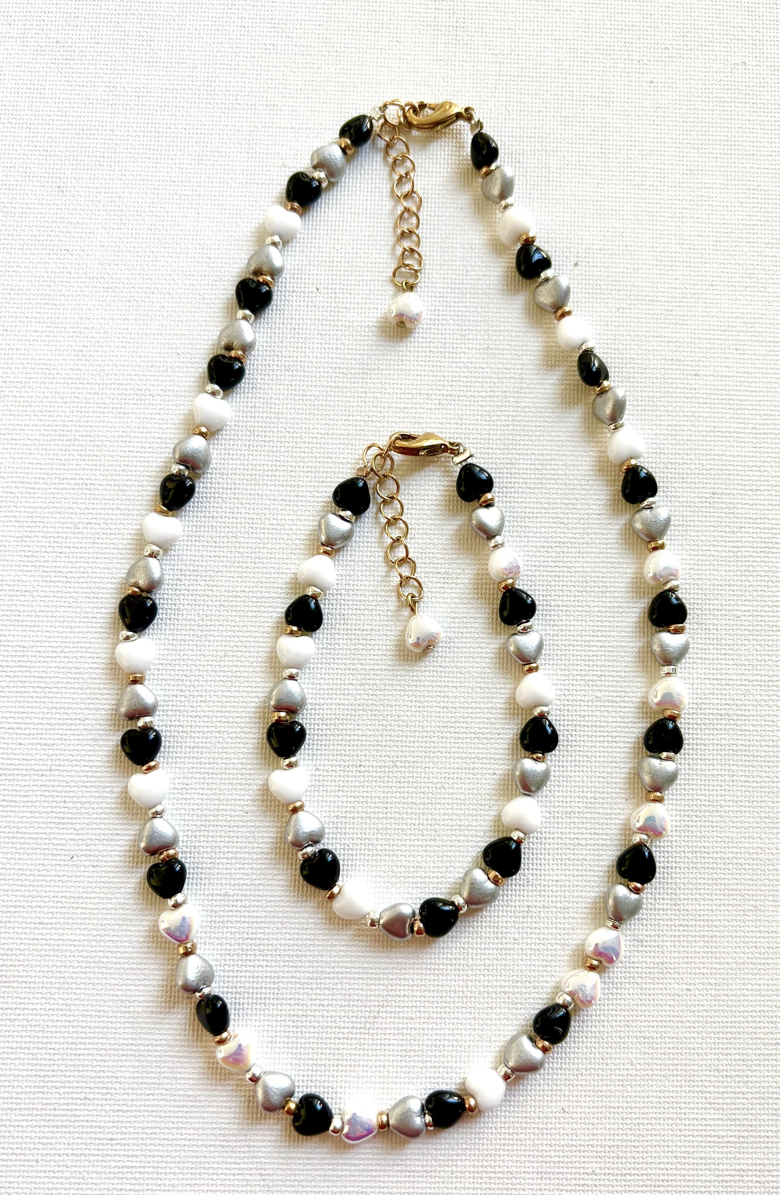 Queen of Black & White Hearts Necklace