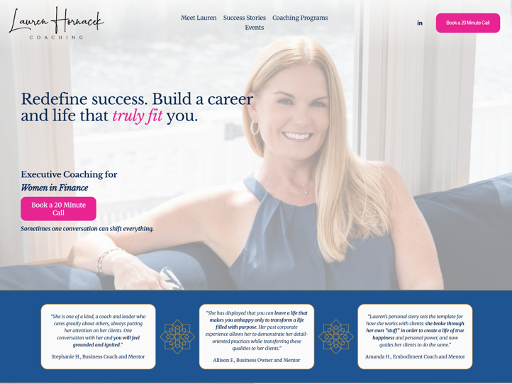 Executive Coaching website redesign homepage