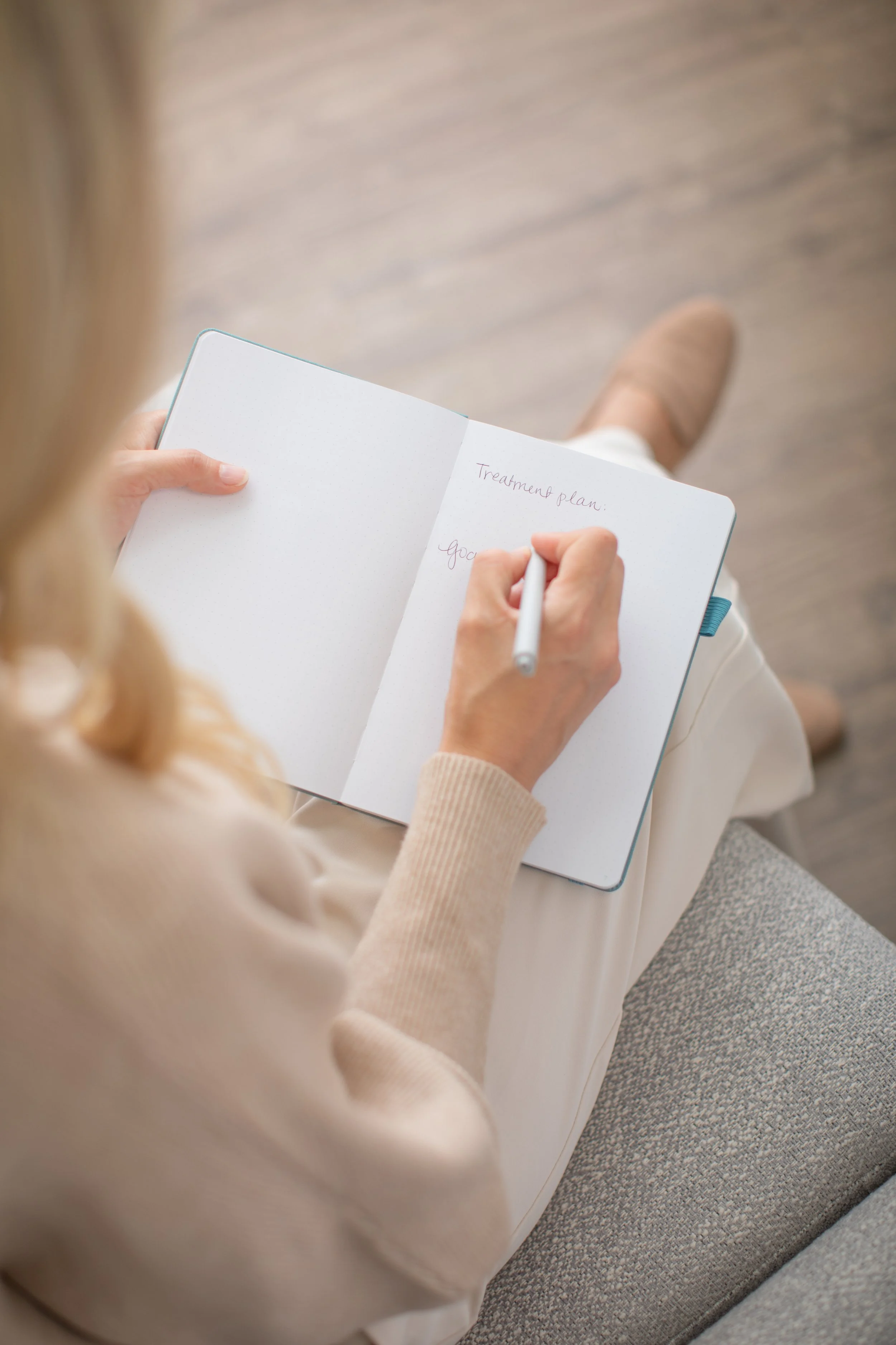 Therapist planning treatment goals and plans.