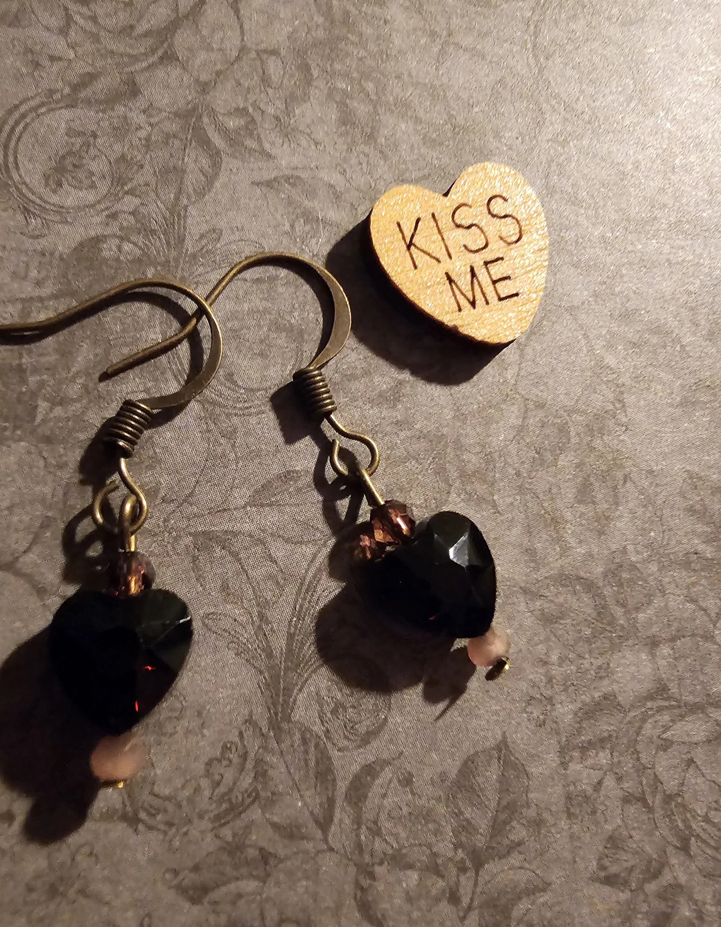 Black Crystal Heart Earrings