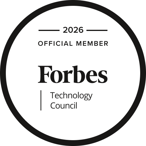 A circular badge with the text '2026 Official Member Forbes Technology Council'.