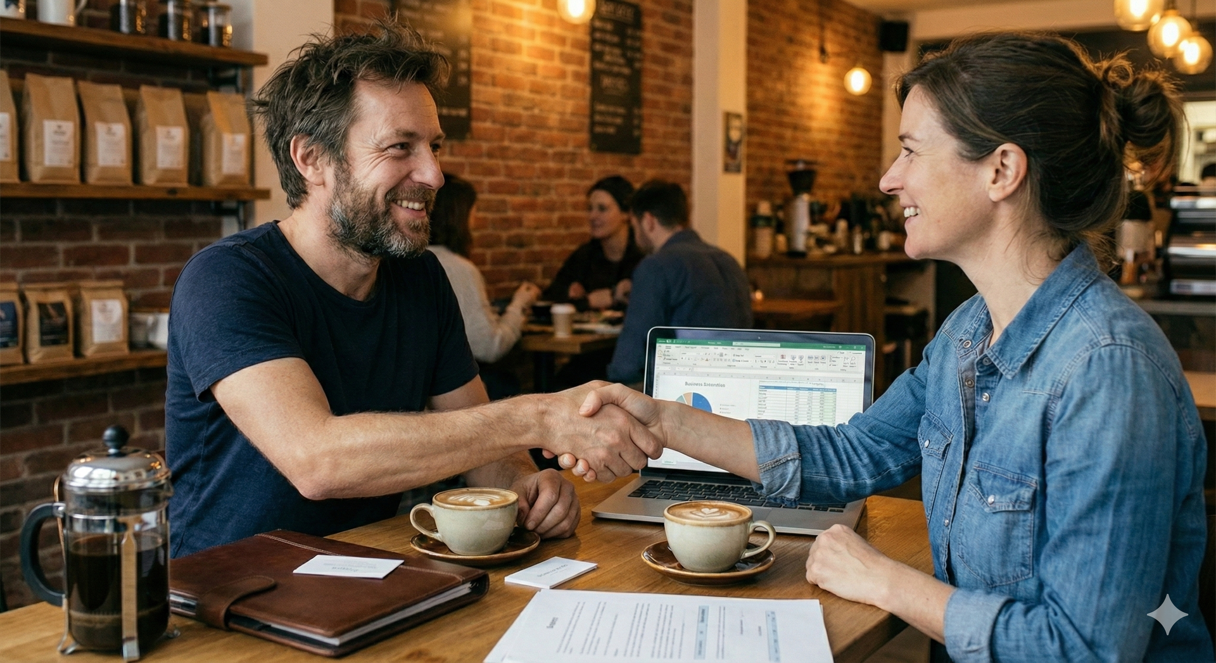 Two professionals shaking hands in agreement after successful consultation