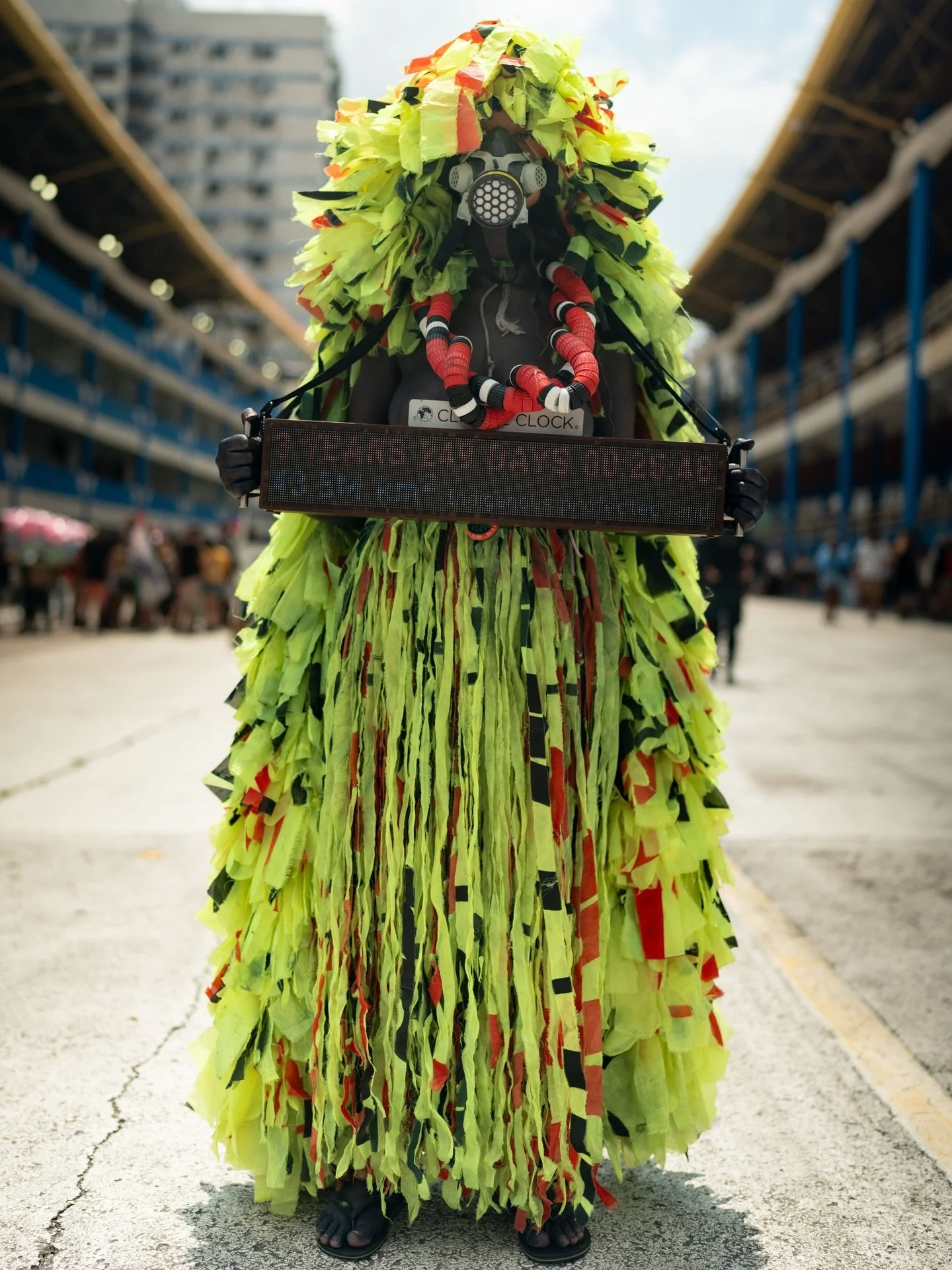 Performers, music, sculptures, and several forms of art could be seen during Global Day of Action. @azuljenipapo_ took her work &ldquo;end of the world&rdquo; with typical fabric used from street advertising in Brazil to the march that gathered over 