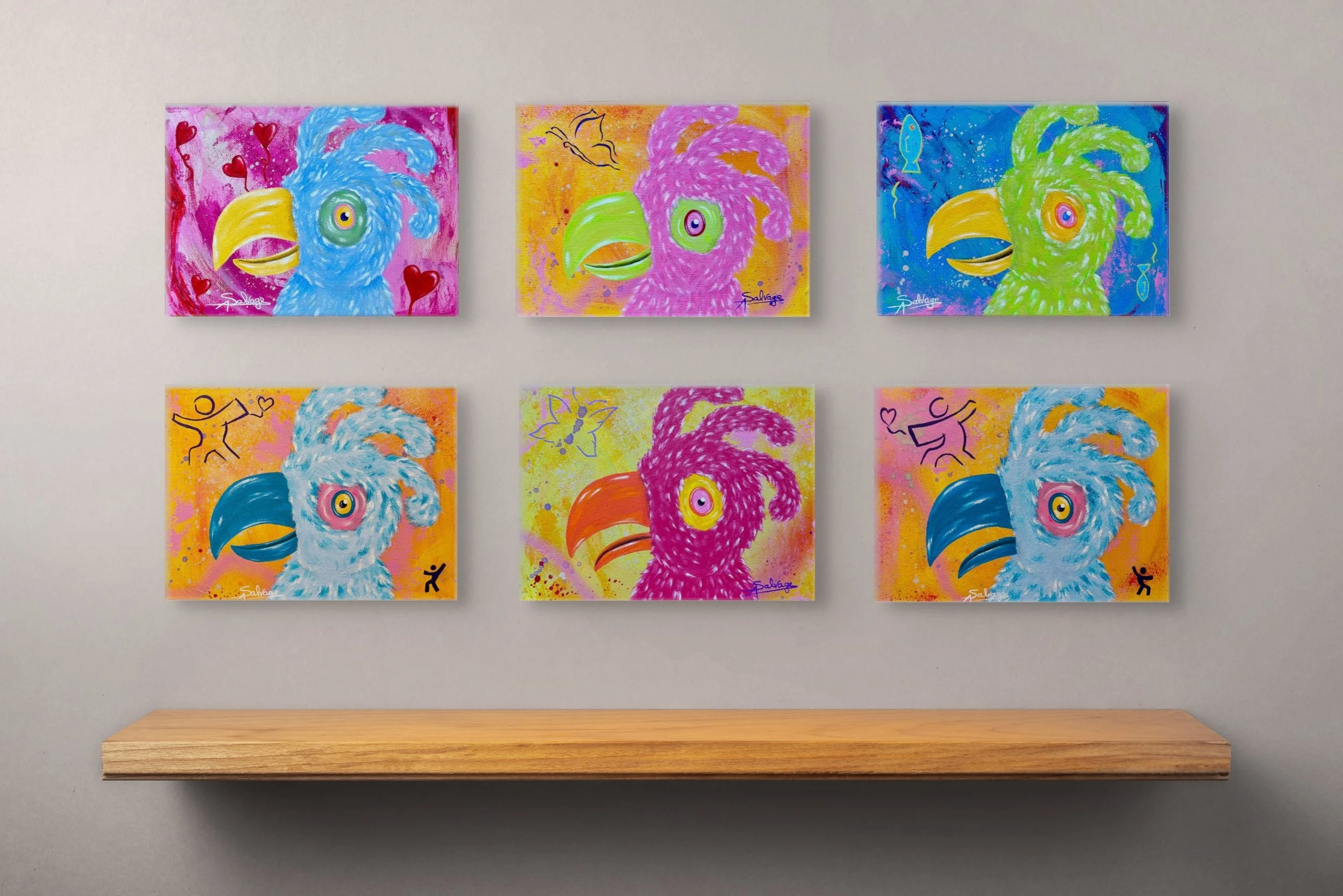 Birds of Salvage paintings by Axelle Salvage