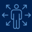 Icon of a human figure surrounded by arrows pointing outwards.