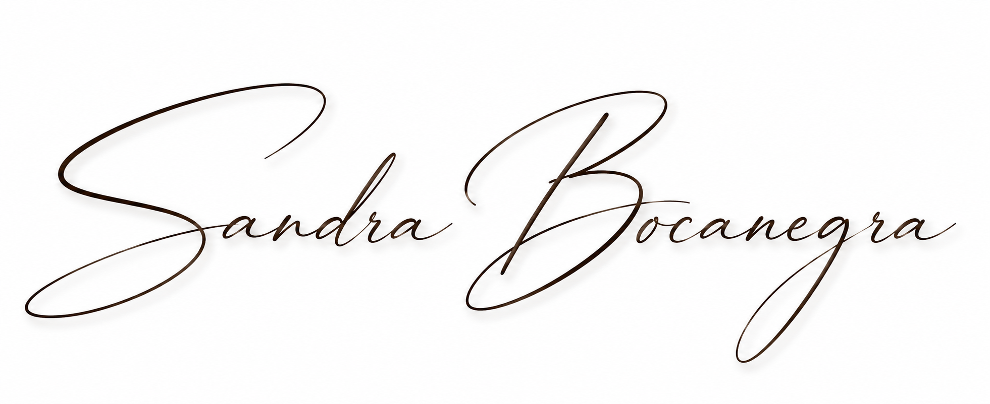 Elegant cursive Sandra Bocanegra President and Founder Community for Her in dark brown on a white background.