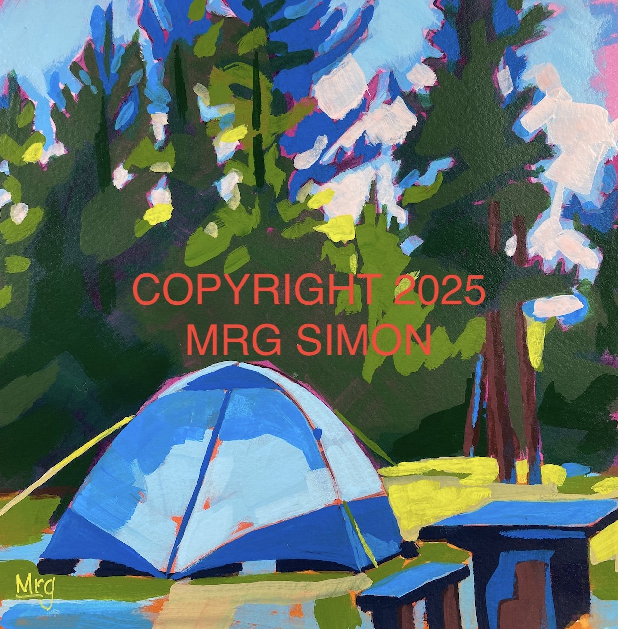 ACR-LAND-Camping blue tent acrylic painting