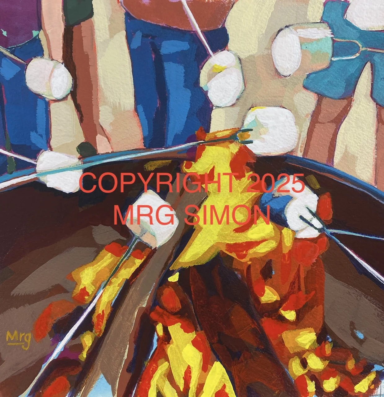Campfire and Marshmallows acrylic painting